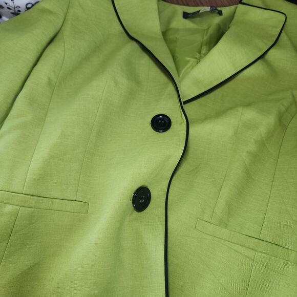Black Label Evan-Picone Lime Green Black Trimmed Long Sleeve Blazer  Size 12 - Picture 4 of 6